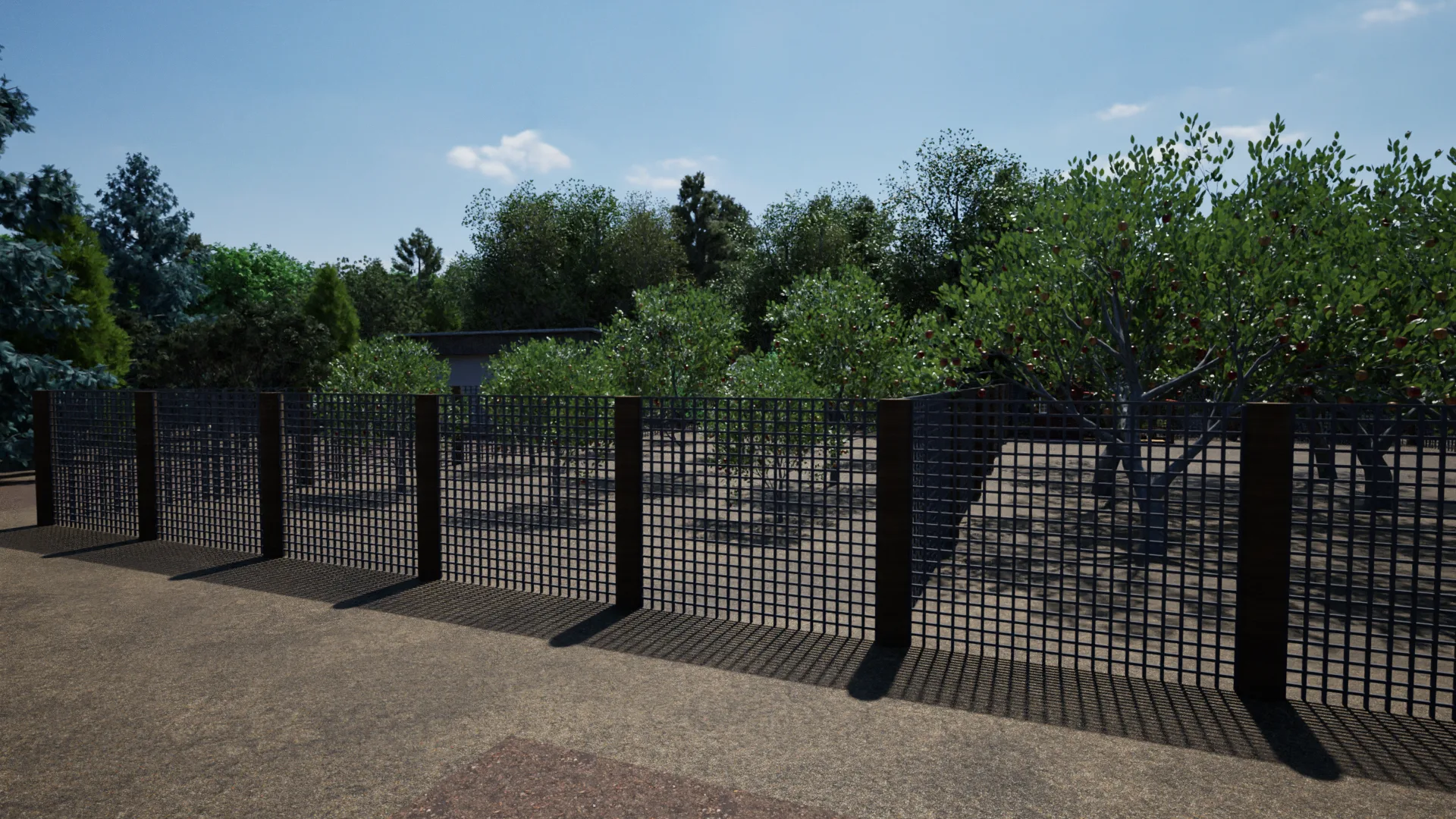 Solar panel array with trees behind
